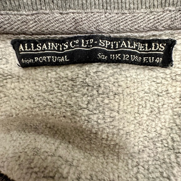 AllSaints Co. Ltd Spitalfields Women's Quilted Shoulder Gray Sweatshirt Sz 8 EUC - Picture 5 of 5